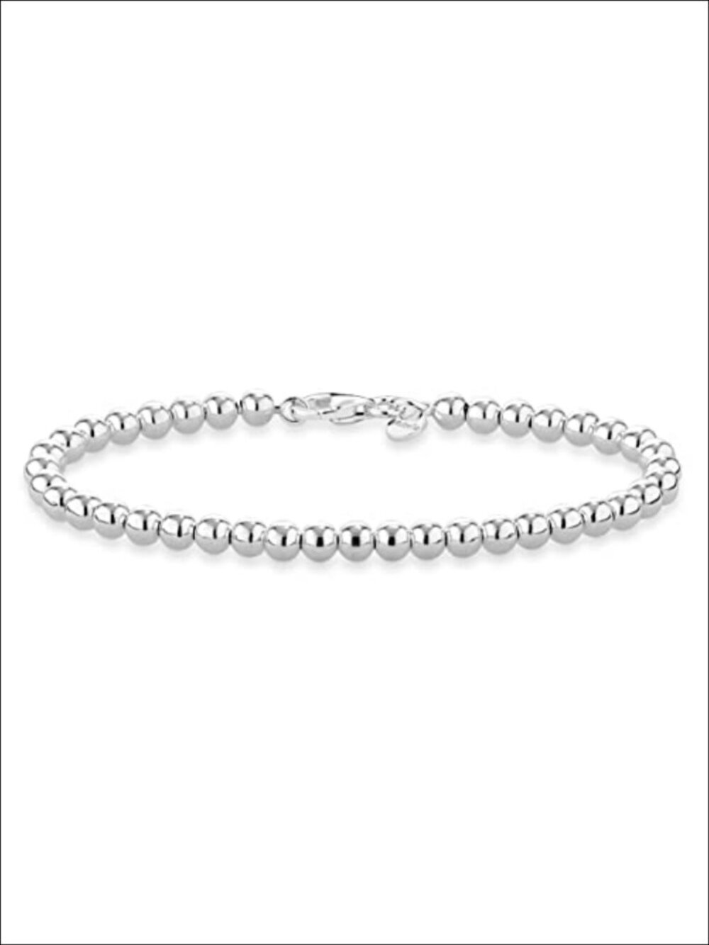 Italian 925 Sterling Silver 4mm Ball Beaded Chain Bracelet Women